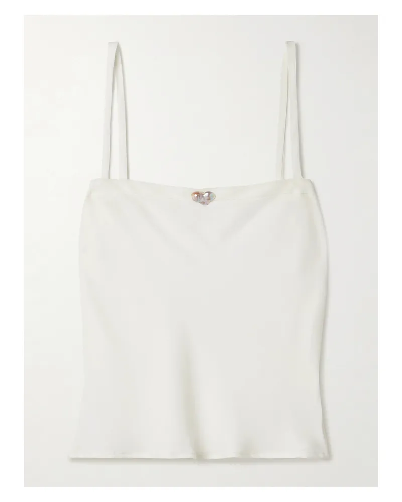 Sara Cristina Ola Top Aus Recyceltem Crêpe De Chine Mit Perle - Weiß Weiß