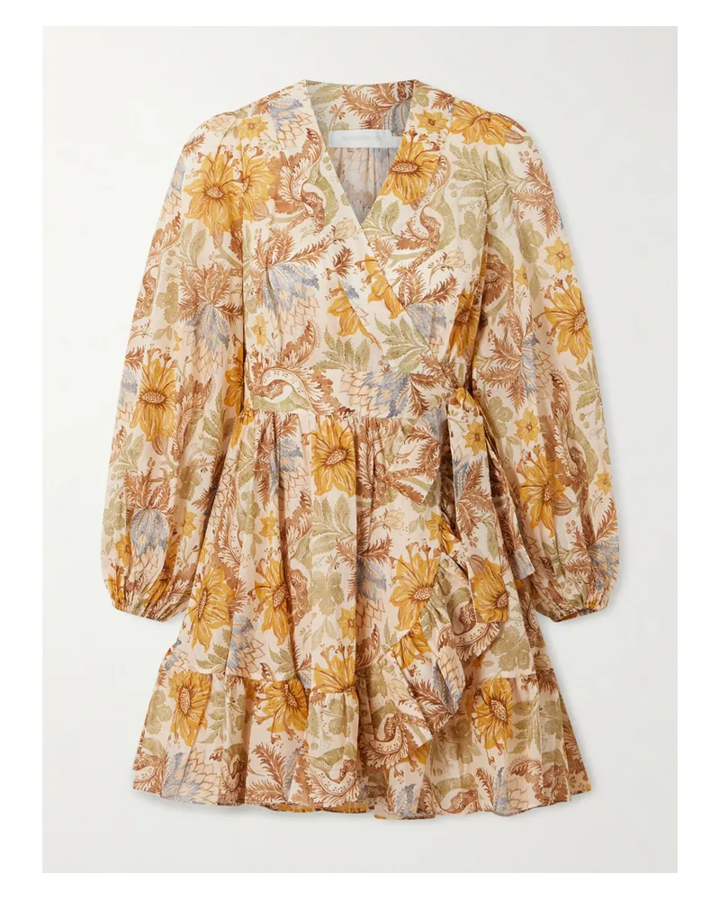 Zimmermann Daylight Ruffled Floral-print Cotton-voile Mini Wrap Dress - Yellow Yellow