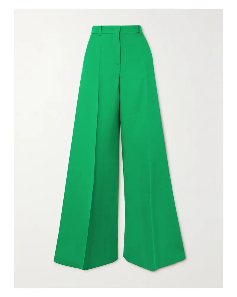 Valentino Garavani Hose Mit Weitem Bein Aus Crêpe Aus Einer Woll-seidenmischung Mit Falten - Grün Grün