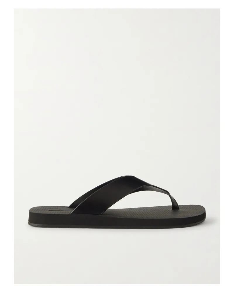 The Row Dune Leather Flip Flops - Black Black