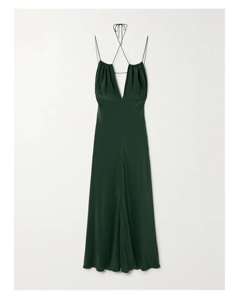 Totême Maxikleid Aus Gehämmertem Seidensatin Mit Raffungen - Grün Grün