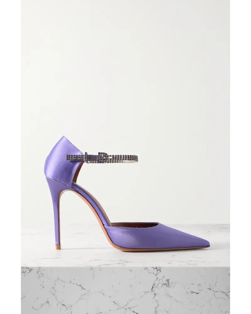Amina Muaddi Ursina Pumps Aus Satin Mit Kristallen - Lila Lila