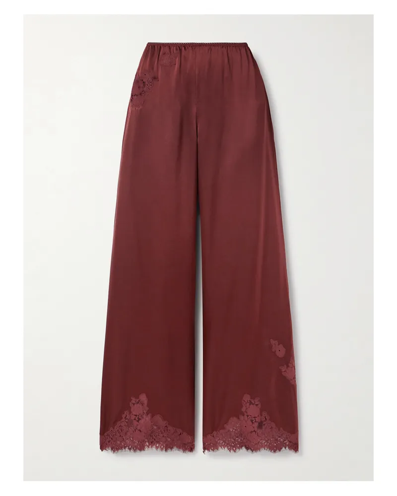 DÔEN Lavon Hose Mit Weitem Bein Aus Seidensatin Mit Spitzenbesätzen - Braun Braun