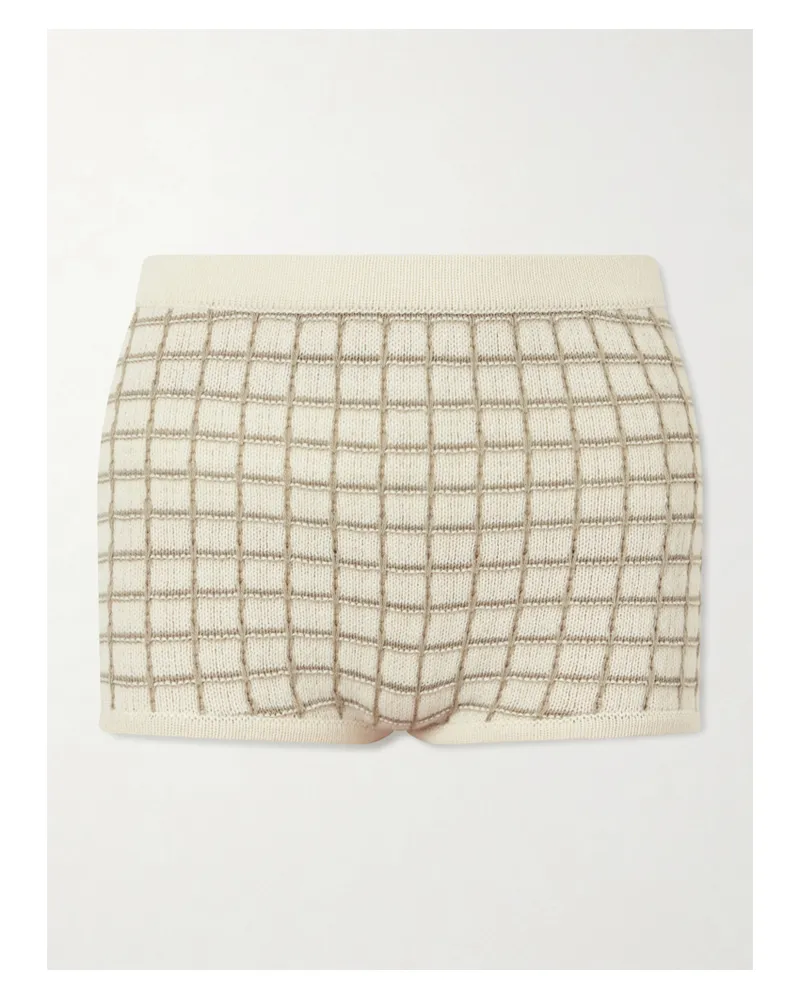 The Elder Statesman Ida Checked Cashmere Shorts - Cream Cream