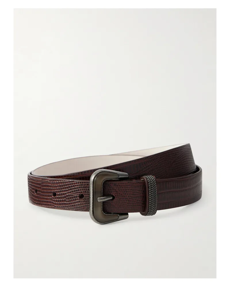 Brunello Cucinelli Lizard-effect Leather Belt - Burgundy Burgundy