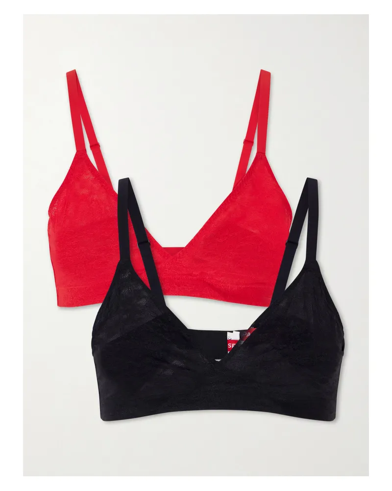 Spanx Stretch Lace Triangle Bralette - Black Black