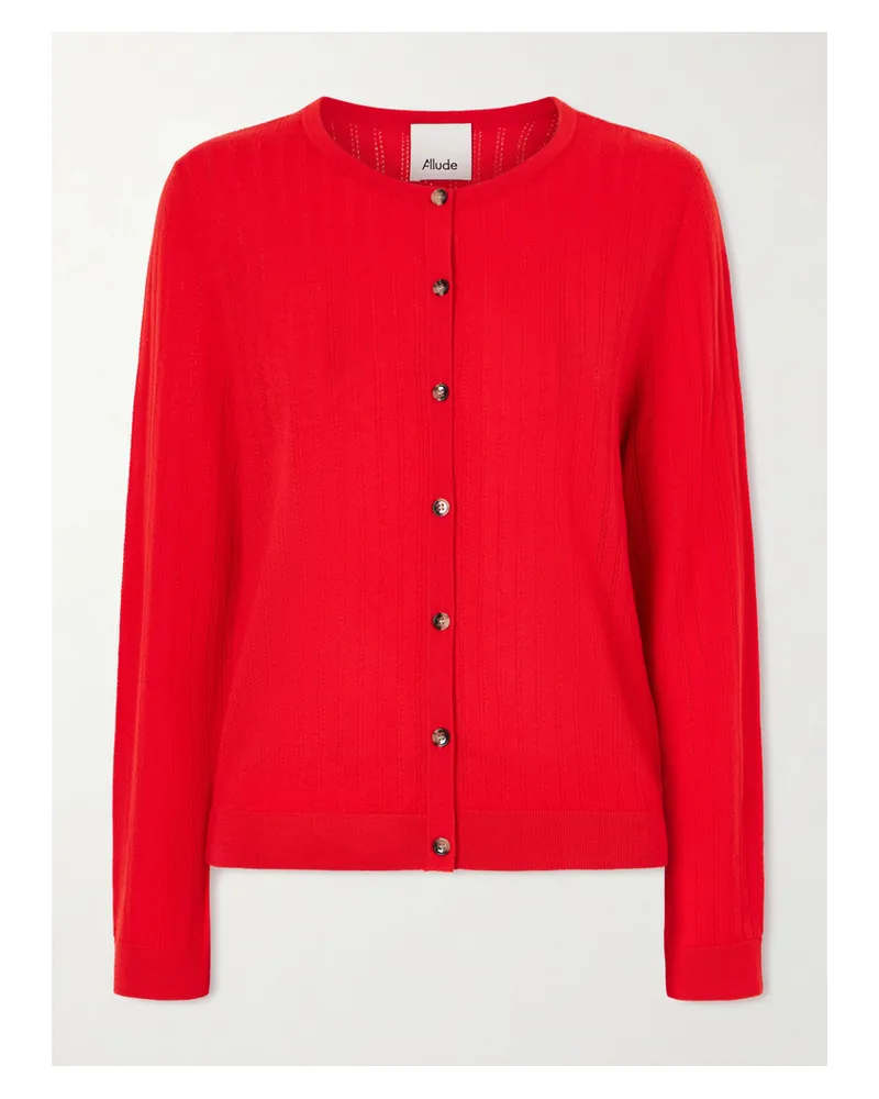 ALLUDE Pointelle-knit Virgin Wool Cardigan - Red Red
