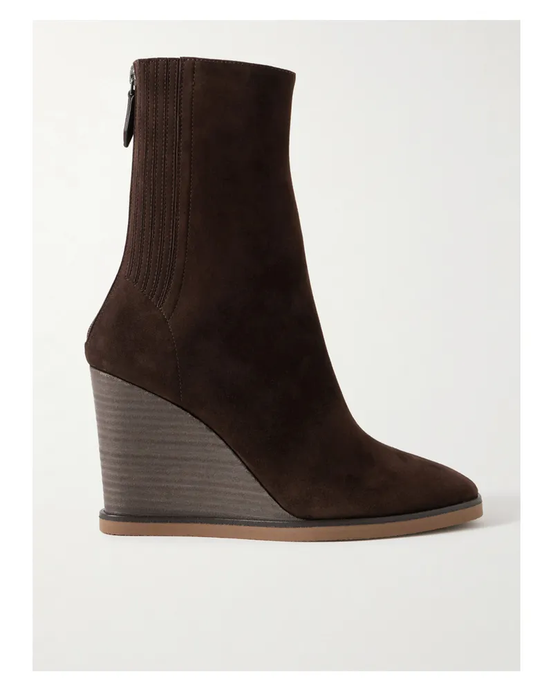 Aquazzura Saint Honoré 85 Suede Wedge Ankle Boots - Brown Brown