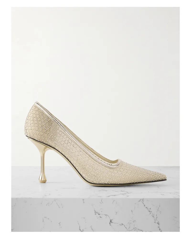 Jimmy Choo Ixia 80 Pumps Aus Mesh Mit Kristallen Und Besätzen Aus Leder Mit Spiegeleffekt - Gold Gold