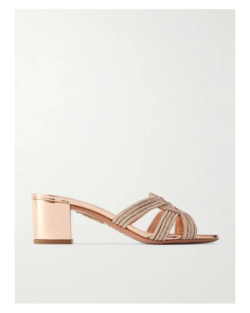 Aquazzura Felix 50 Mules Aus Leder Mit Spiegeleffekt Mit Kristallen - Roségold Roségold