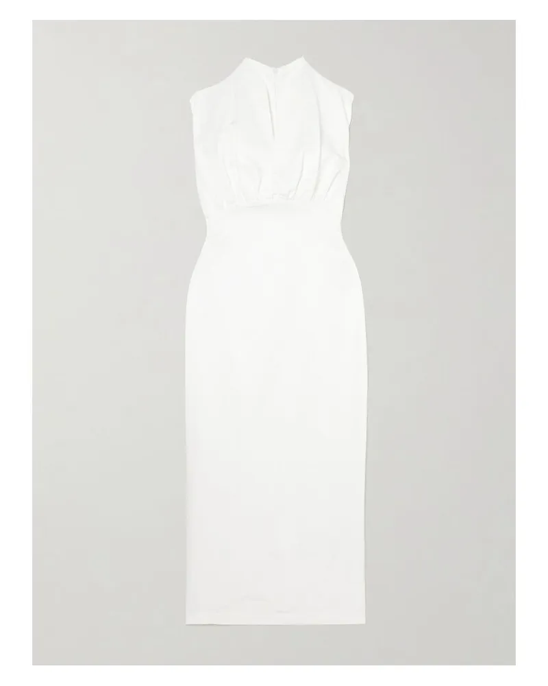 DESTREE Paz Midikleid Aus Strukturiertem Webstoff Mit Raffungen - Weiß Weiß