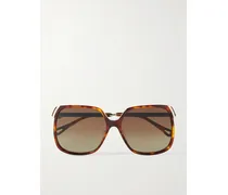 Sonnenbrille Mit Eckigem Rahmen Aus Azetat In Hornoptik Mit Goldfarbenen Details