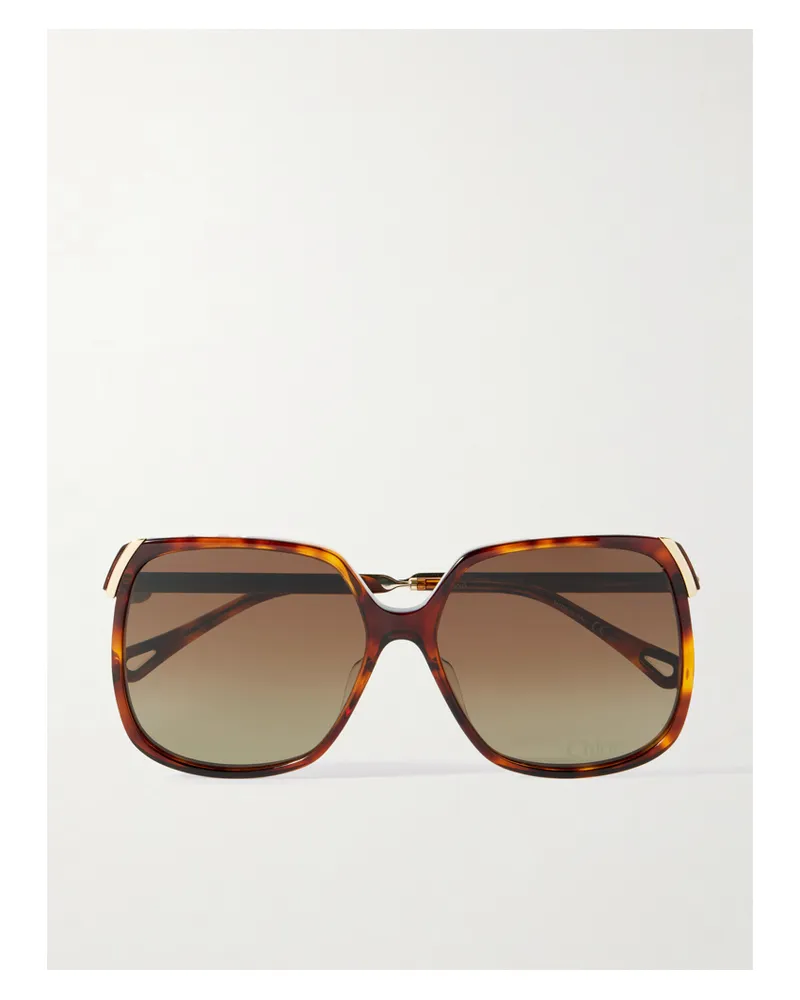 Chloé Sonnenbrille Mit Eckigem Rahmen Aus Azetat In Hornoptik Mit Goldfarbenen Details Horn