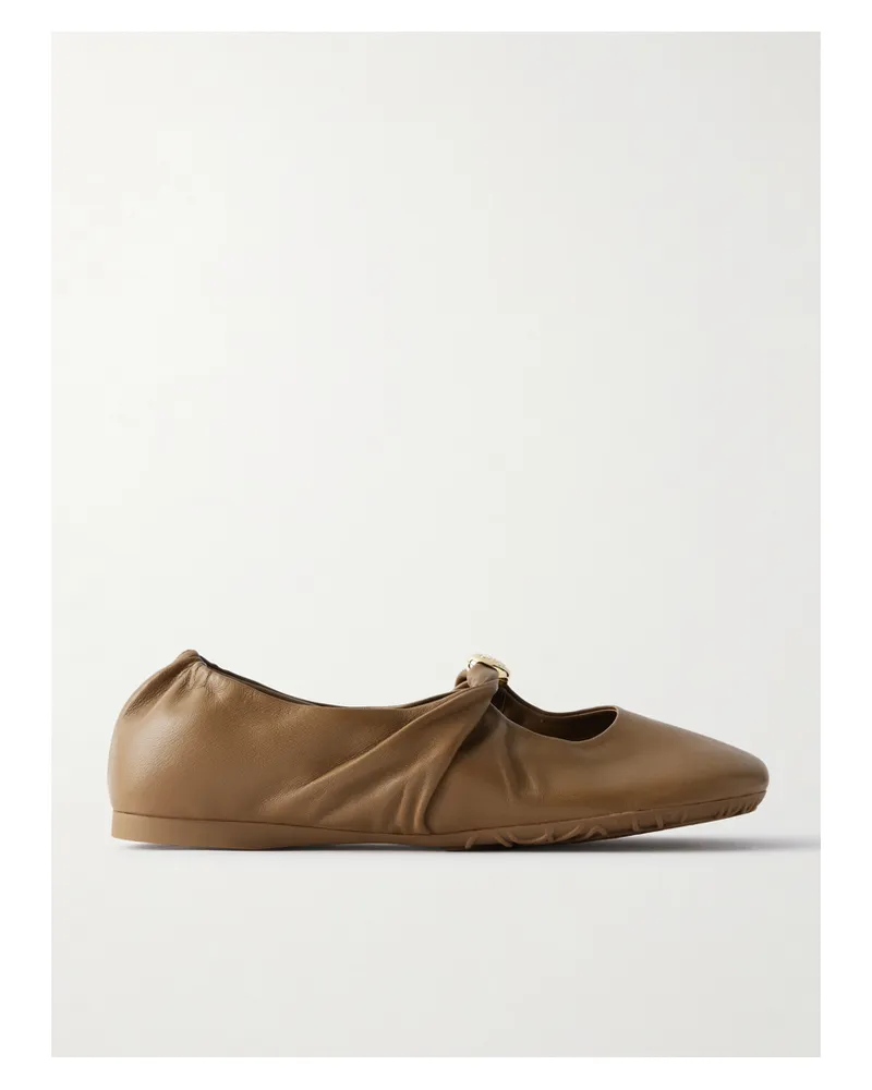 Loewe Pebble Embellished Leather Ballet Flats - Brown Brown