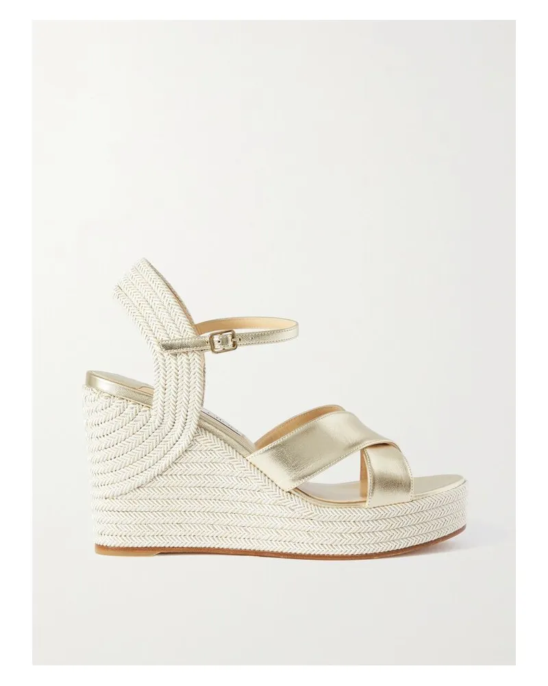 Jimmy Choo Dellena 100 Espadrille-wedges Aus Metallic-leder - Neutral Neutral