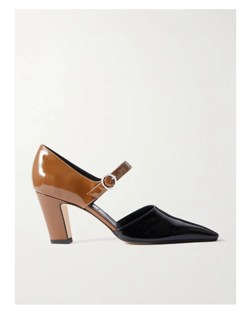 aeyde Isidora Zweifarbige Mary-jane-pumps Aus Lackleder - Schwarz Schwarz