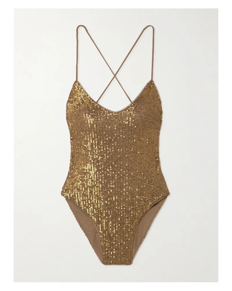 Norma Kamali Fara Rückenfreier Body Aus Mesh Mit Pailletten - Gold Gold