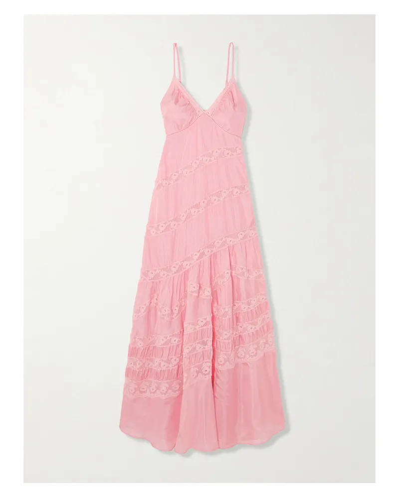 LoveShackFancy Idalia Maxikleid Aus Seidensatin Mit Spitzeneinsätzen - Pink Pink