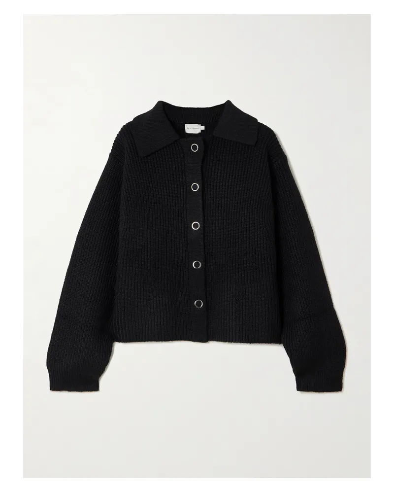 Deiji Studios Stud Recycled Ribbed-knit Cardigan - Black Black
