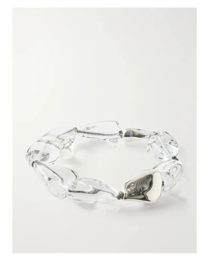 Bottega Veneta Intercciato Leather Glass Beaded Necklace - White White