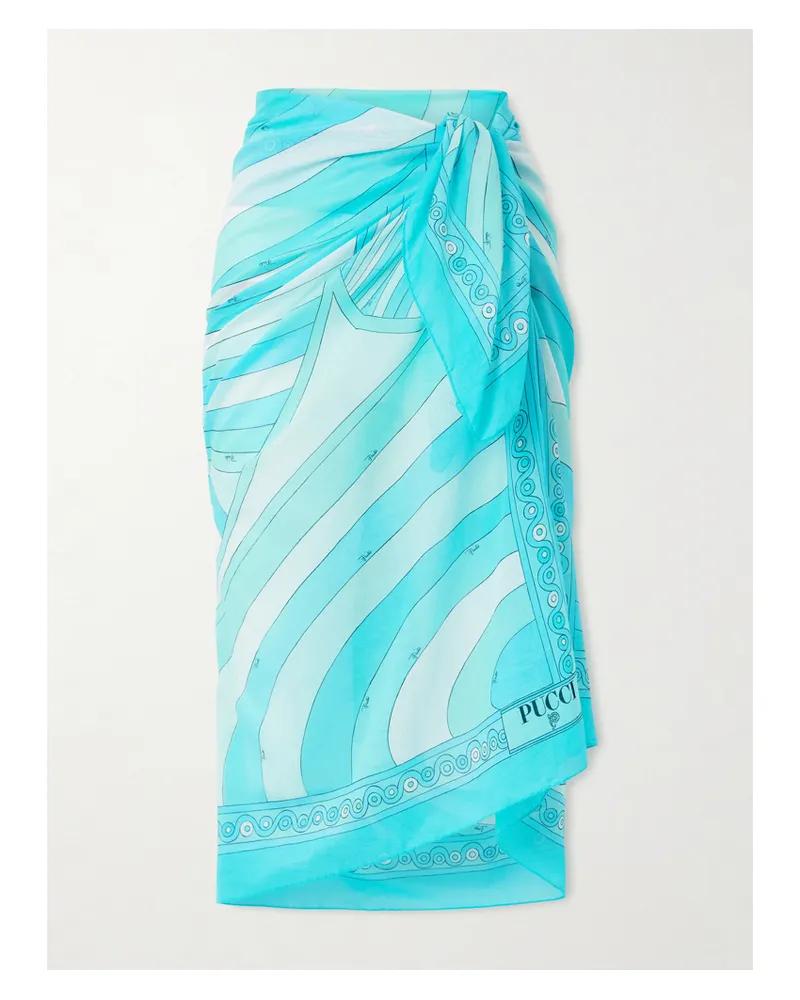 Emilio Pucci Printed Cotton-voile Pareo - Blue Blue