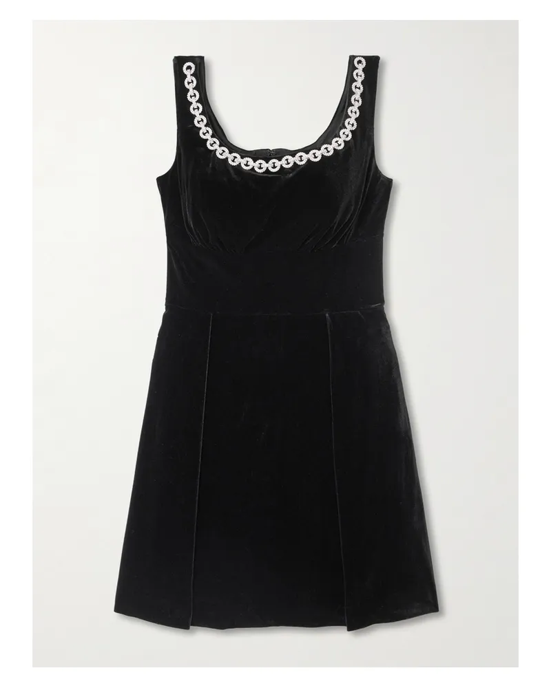 Self-Portrait Embellished Velvet Mini Dress - Black Black