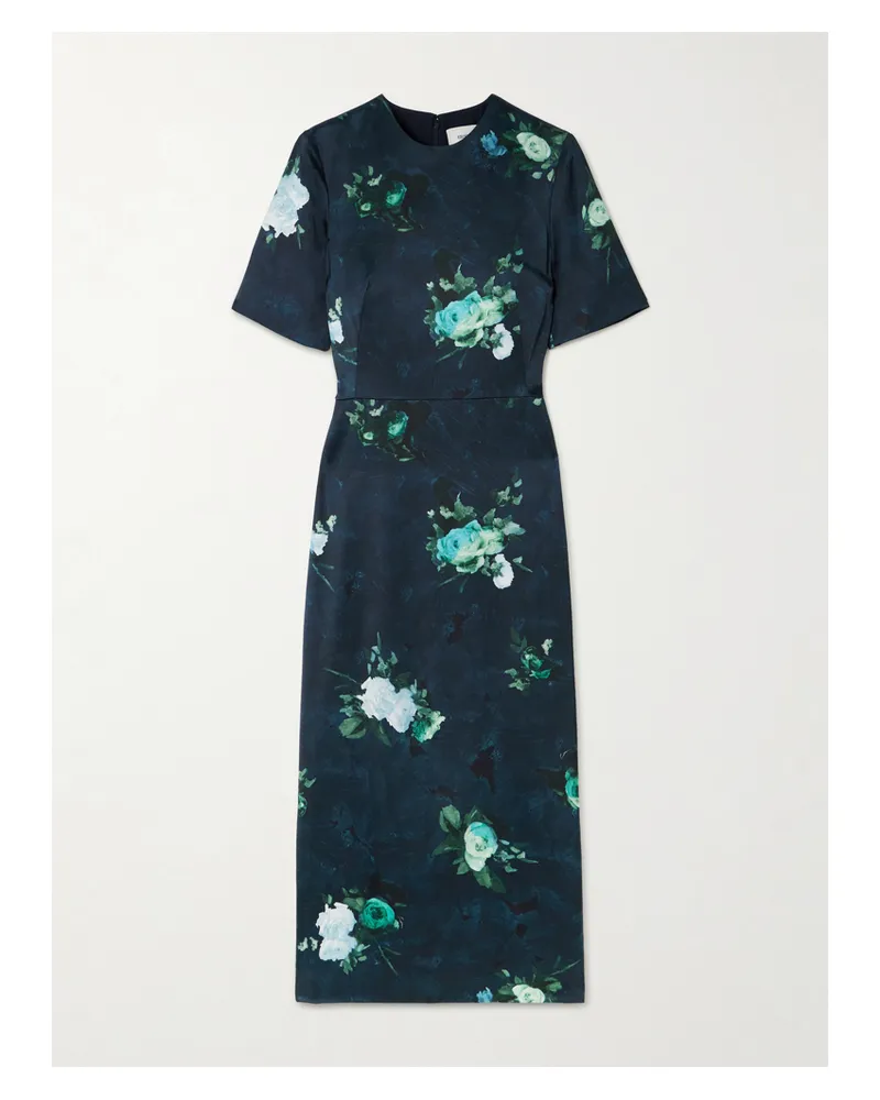 Erdem Midikleid Aus Duchesse-satin Mit Blumenprint - Blau Blau