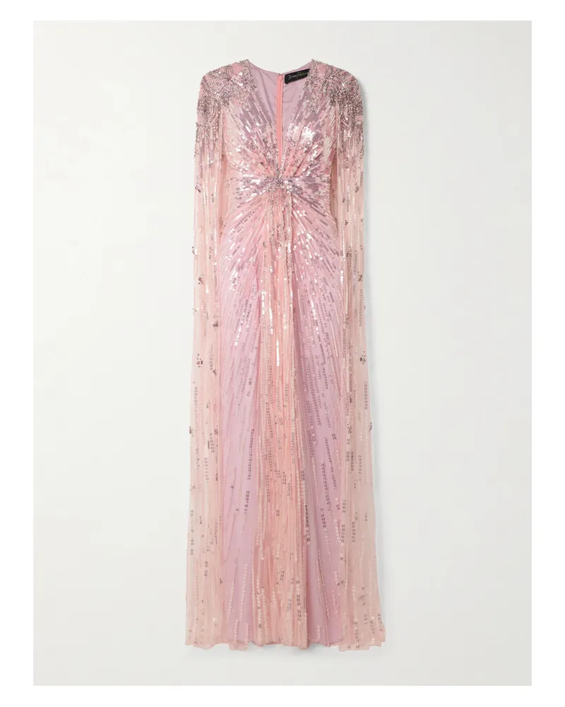 Jenny Packham Gold Rush Embellished Cape-effect Tulle Gown - Pink Pink