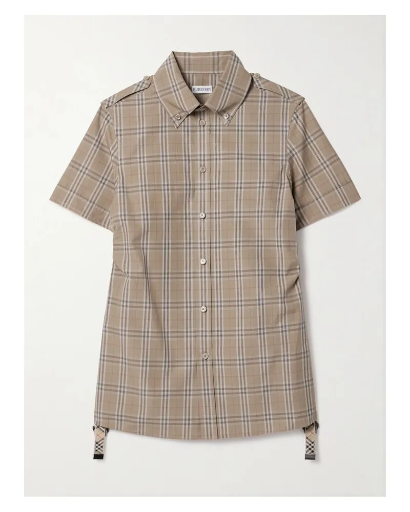 Burberry Hemd Aus Baumwollpopeline Mit Karomuster, Raffungen Und Schnalle - Braun Braun