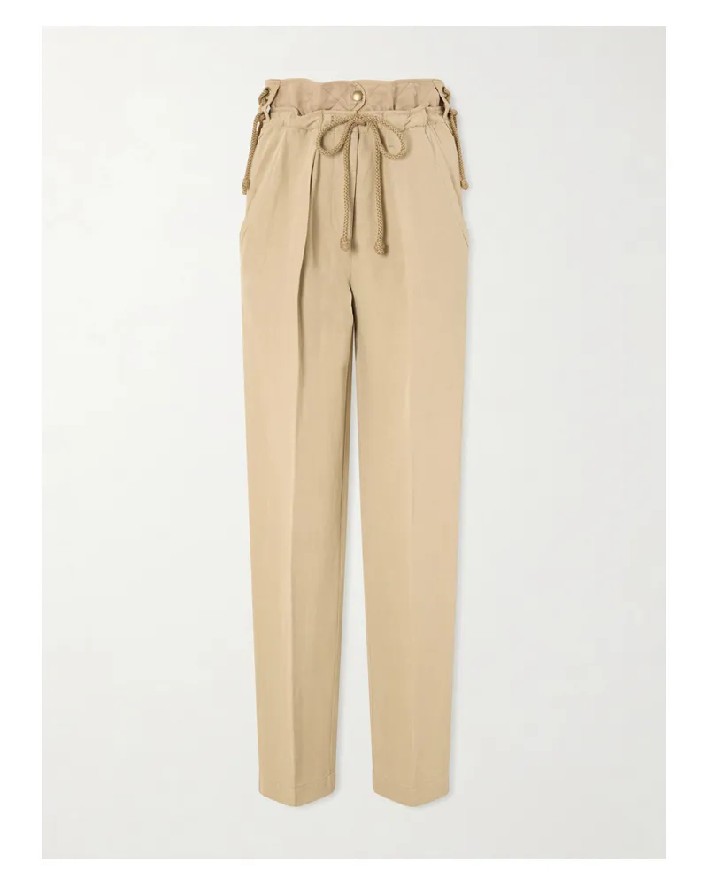 Isabel Marant Sharon Pleated Linen And Silk-blend Straight-leg Pants - Neutrals Neutrals
