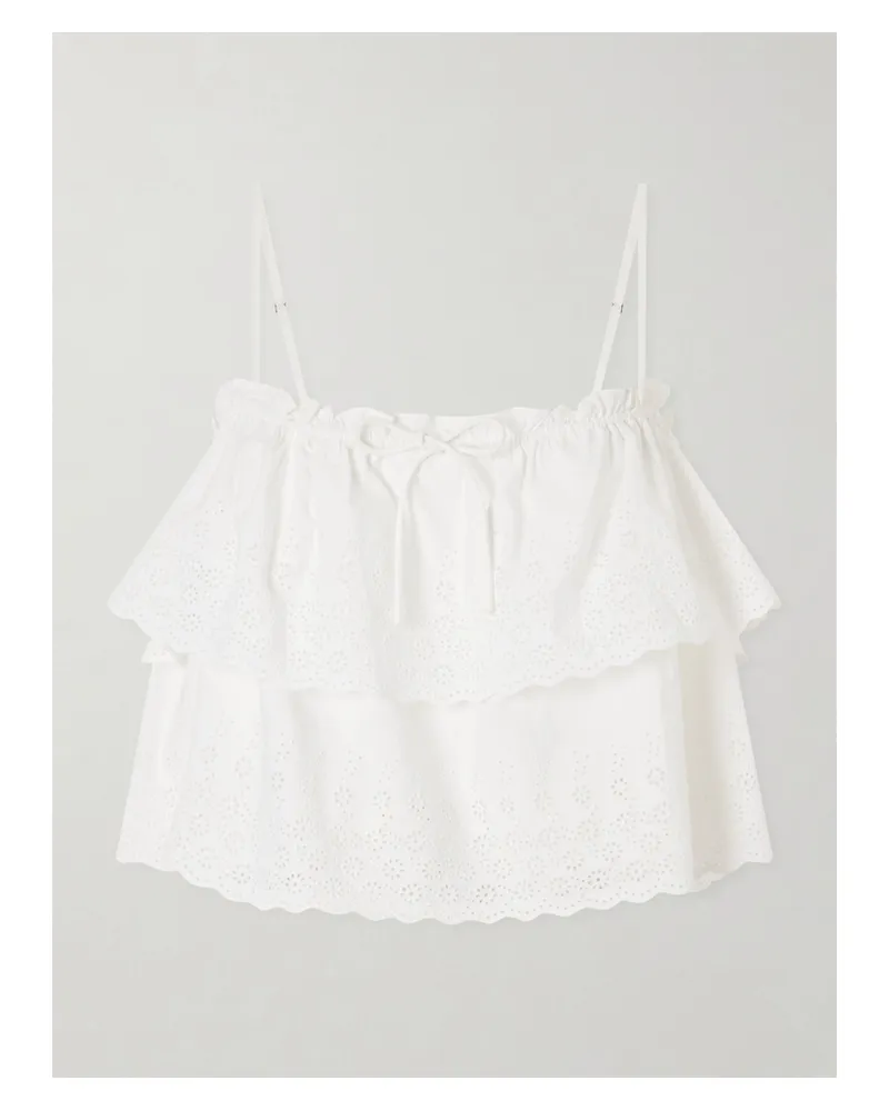 Veronica Beard Oseanna Ruffled Broderie Anglaise Cotton Top - White White