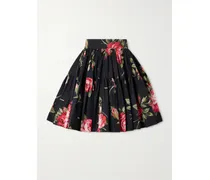 Tiered Floral-print Cotton-poplin Mini Skirt - Black
