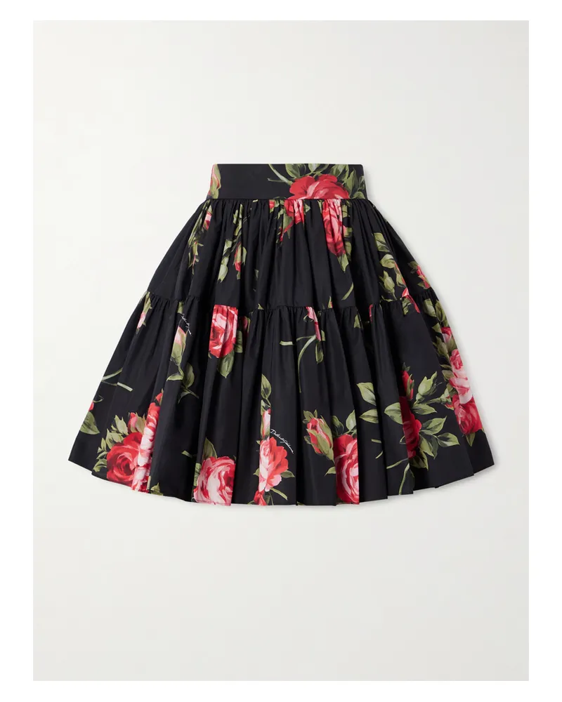 Dolce & Gabbana Tiered Floral-print Cotton-poplin Mini Skirt - Black Black