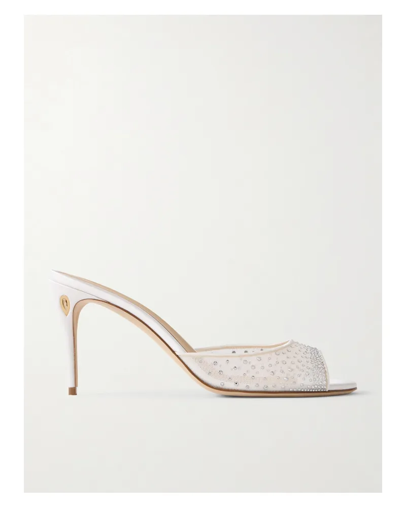Jennifer Chamandi Guido 85 Satin-trimmed Crystal-embellished Mesh Sandals - White White
