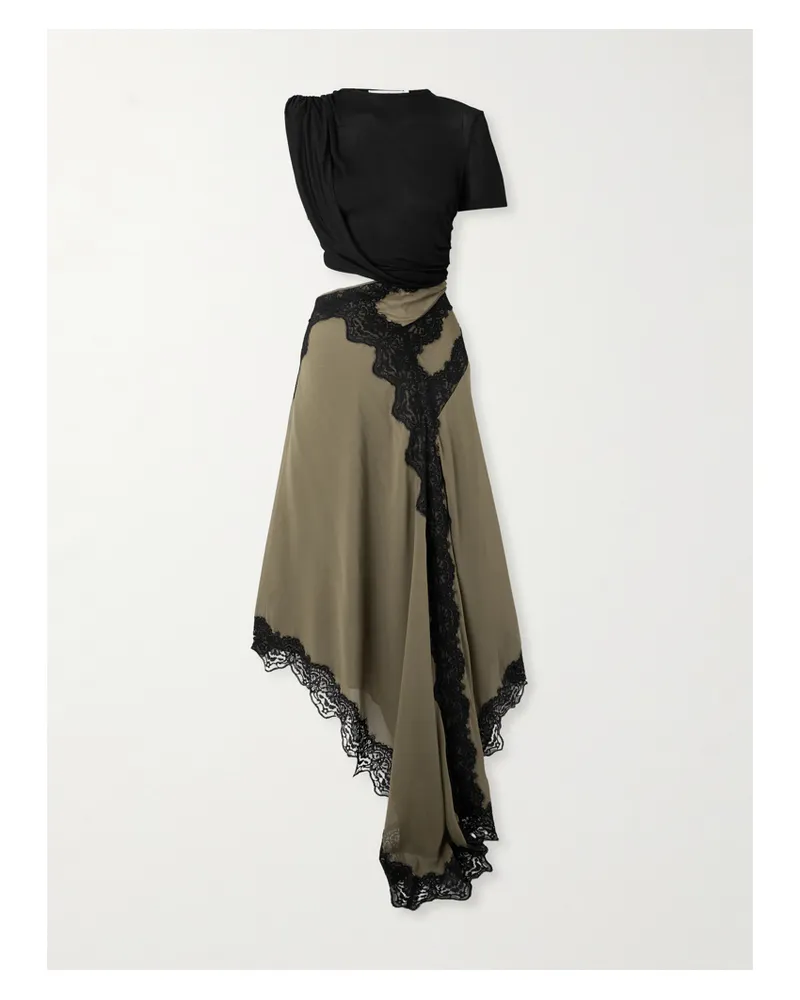 Christopher Esber Verve Asymmetrisches Kleid Aus Geripptem Jersey Und Seiden-georgette Mit Spitzenbesätzen - Grün Grün