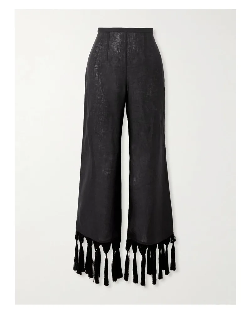 Taller Marmo Hose Mit Weitem Bein Aus Leinen Mit Troddeln - Schwarz Schwarz
