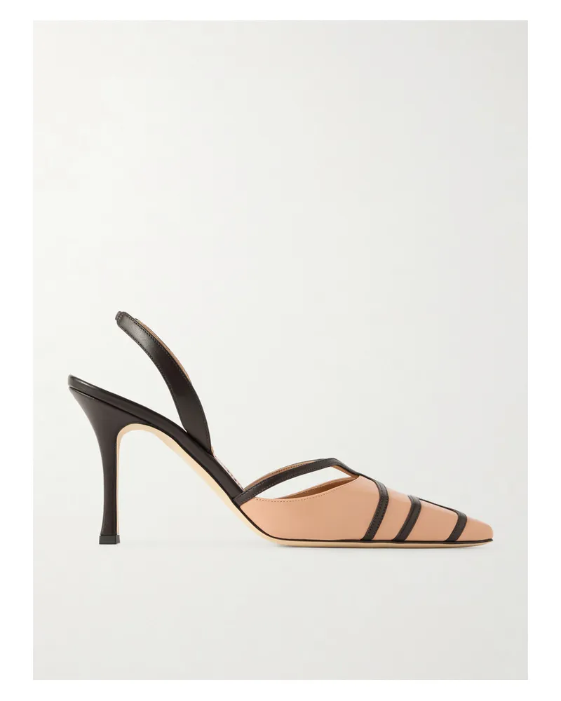 Manolo Blahnik Sarto 90 Two-tone Leather Slingback Pumps - Neutrals Neutrals