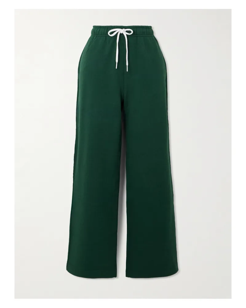 Ralph Lauren Embroidered Cotton-blend Jersey Wide-leg Track Pants - Green Green