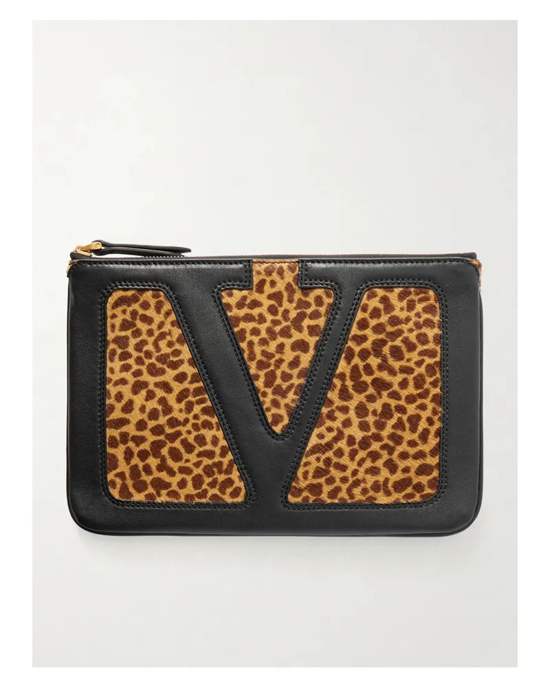 Valentino Garavani Viva Superstar Medium Leather-trimmed Leopard-print Calf Hair Clutch - Animal print Animal