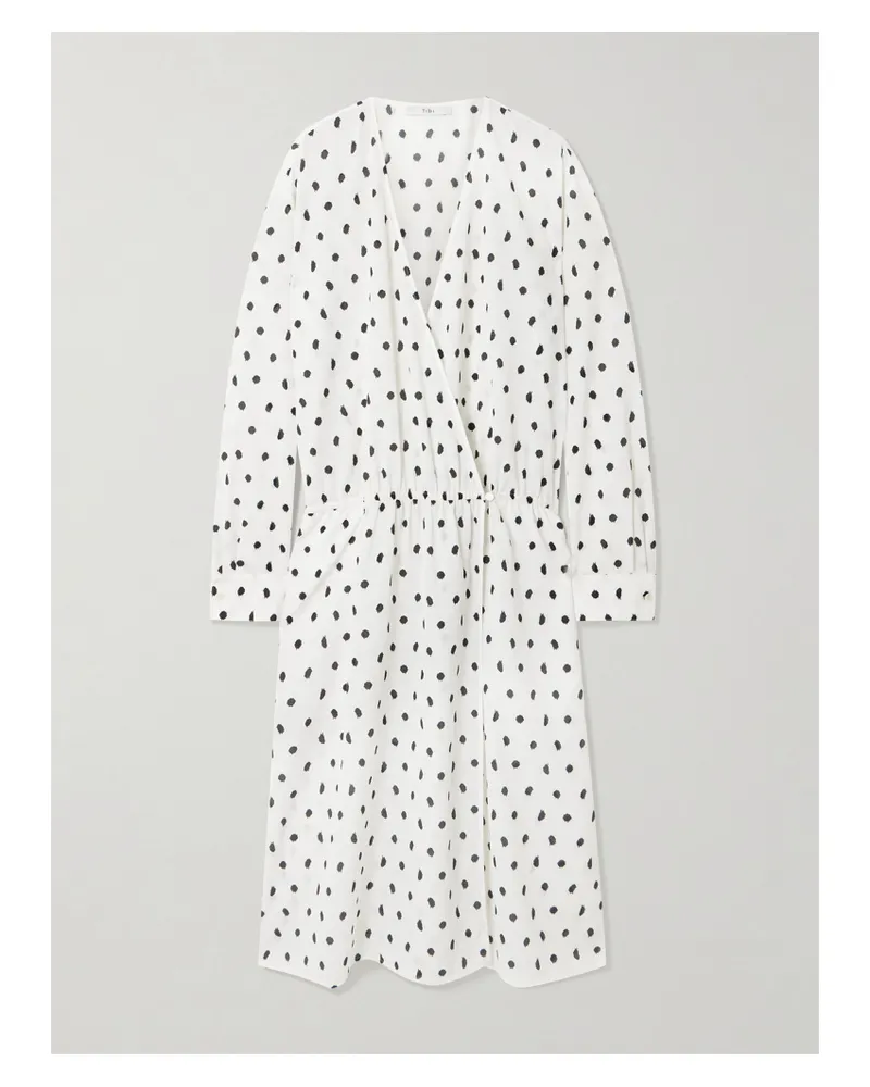 tibi Midikleid Aus Gaze In Knitteroptik Mit Polka-dots Und Wickeleffekt - Weiß Weiß