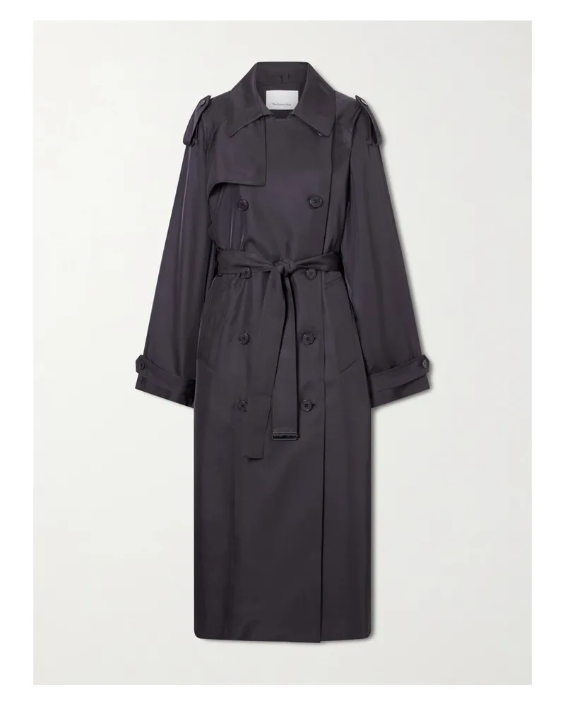 FRANKIE Shop Veyron Double-breasted Belted Twill Trench Coat - Blue Blue