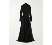 Robe Aus Stretch-jersey Und Mesh Mit Stehkragen - Schwarz