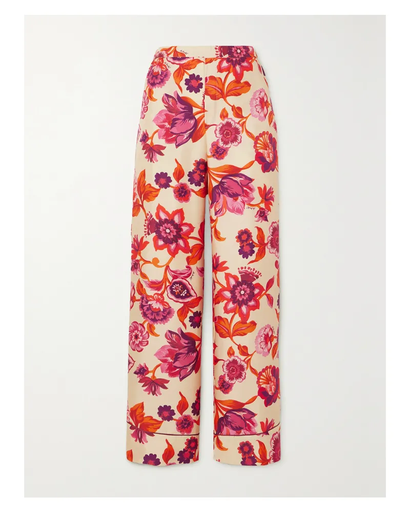La DoubleJ Pyjama-hose Aus Seiden-twill Mit Blumenmuster - Rot Rot