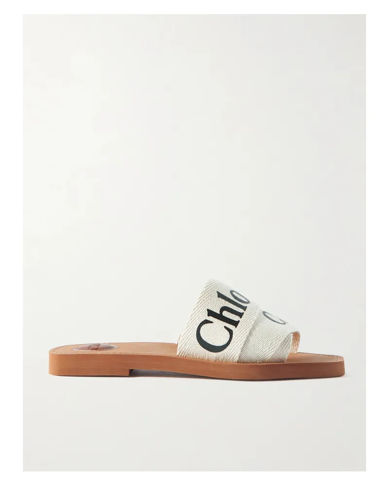 Chloé Woody Logo-print Canvas Slides - White White