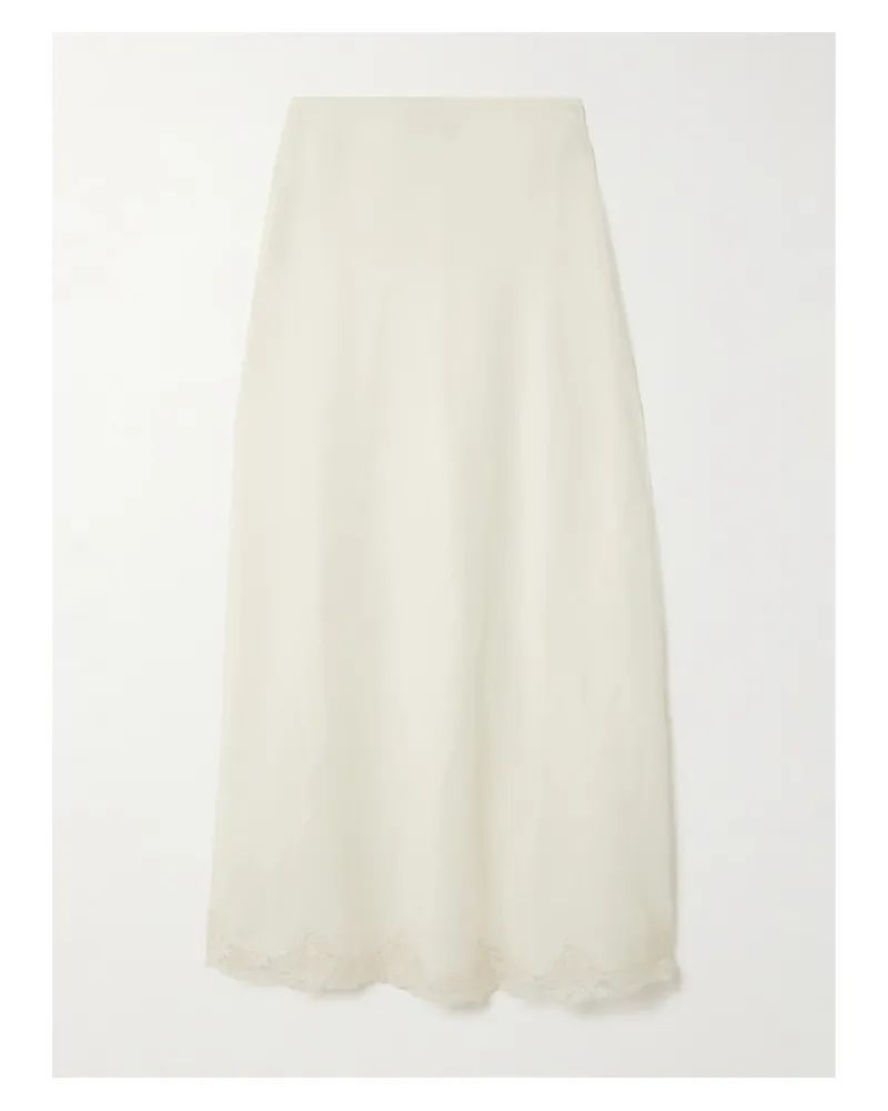 RIXO Crystal Lace-trimmed Linen-blend Midi Skirt - Neutrals Neutrals