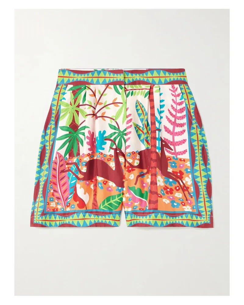 Emporio Sirenuse Louis Barthélemy Shorts Aus Bedrucktem Seiden-twill Mit Falten - Rot Rot