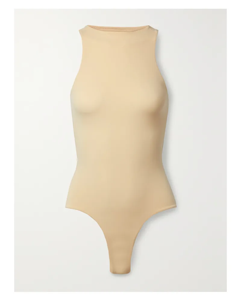 SKIMS Fits Everybody High Neck Bodysuit – Sand – String-body Aus Glänzendem Stretch-jersey - Neutral Neutral