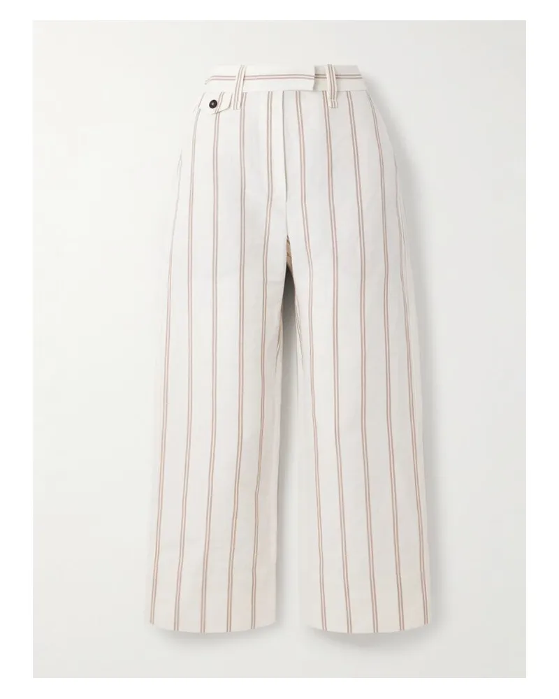 Brunello Cucinelli Verkürzte Hose Mit Weitem Bein Aus Einer Gestreiften Leinen-baumwollmischung - Wollweiß Wollweiß