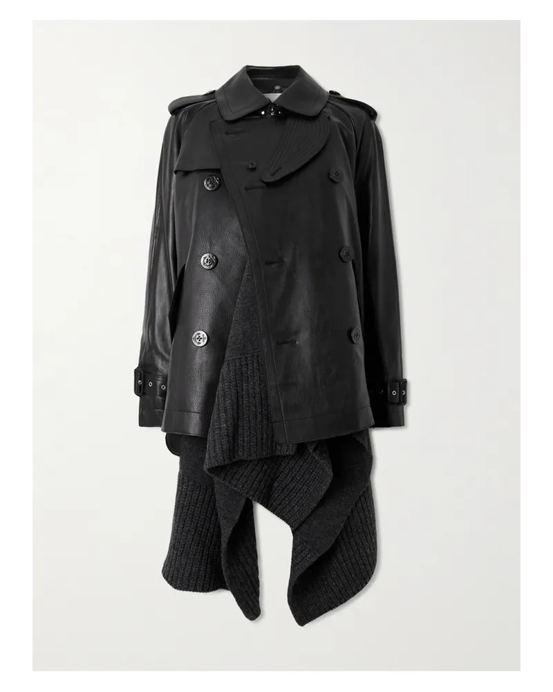 Sacai Lederjacke Mit Gerippten Wolleinsätzen - Schwarz Schwarz