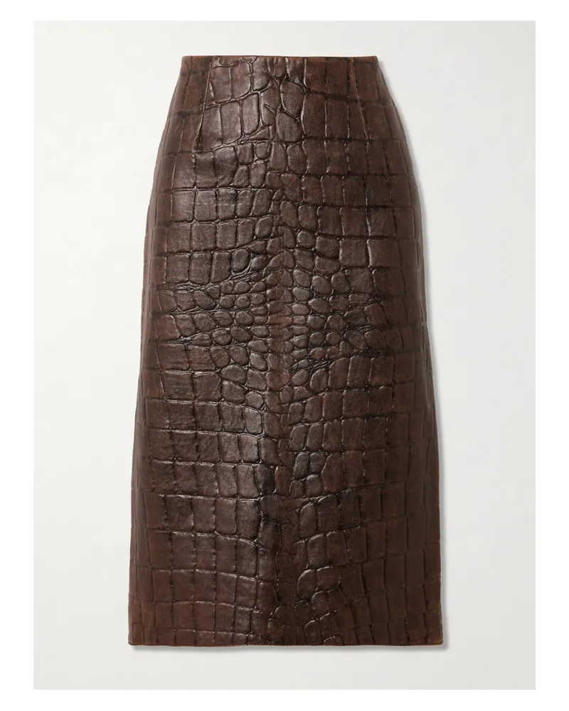 EMILIA WICKSTEAD Lorretta Midirock Aus Leder Mit Krokodileffekt - Braun Braun